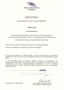 Zertifikat Milton Ericson Institute Heidelberg Seite 1